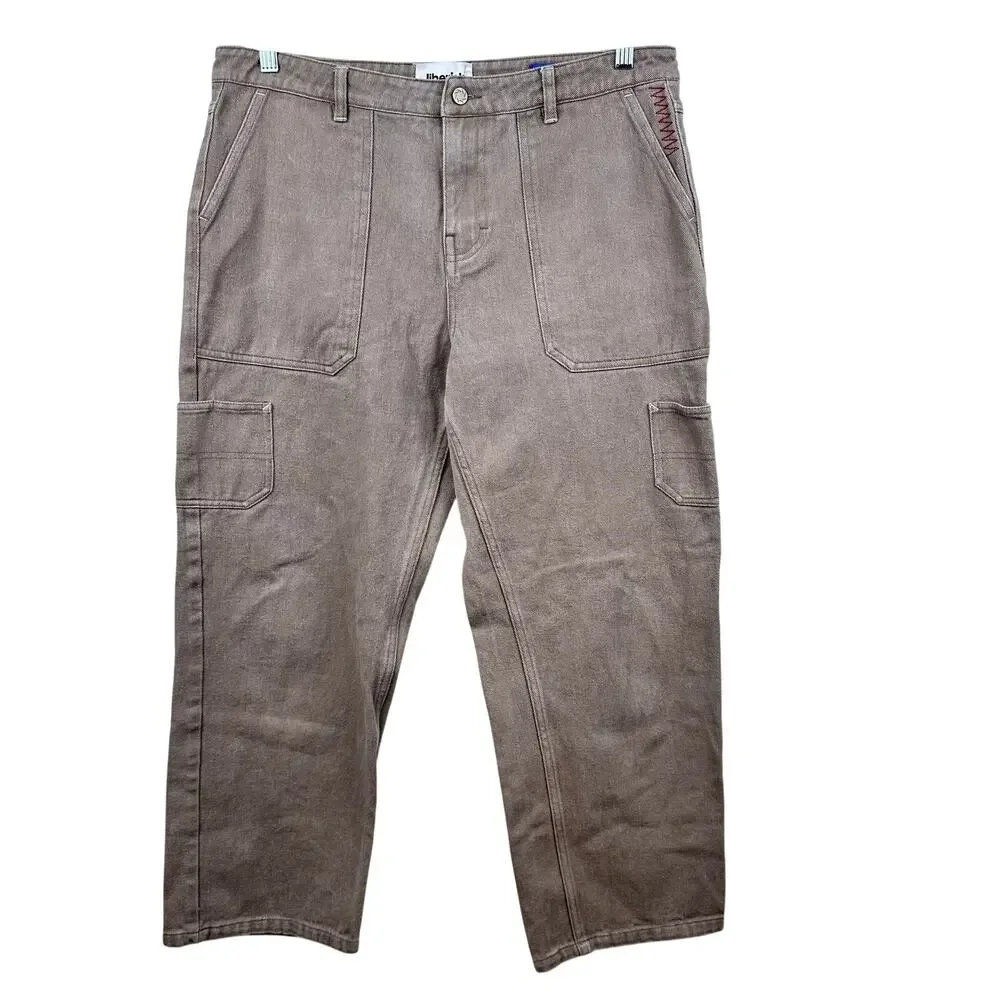 Jiberish Men's Cargo Pants Jeans Relaxed Baggy Tan 34 Skater Grunge Streetwear